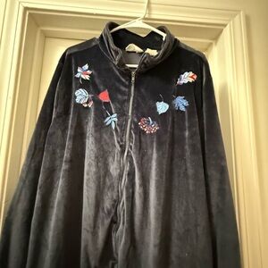 Blair Vintage Velour Dark Blue Jacket with Embroidery XXL